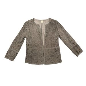 Suede Leather Paisley Laser Cut Cardigan Lightweight Jacket size Small